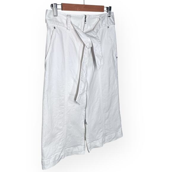 THAKOON COLLECTIVE White Denim Midi Skirt Belted Coquette Trendy Brunch A-Line - Picture 5 of 13